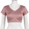 Readymade Satin Silk V-Neck Saree Blouse with Back Zipper | Padded Crop Top