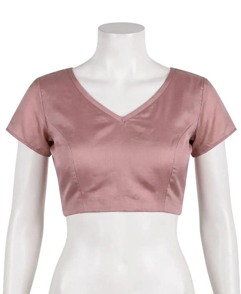 Readymade Satin Silk V-Neck Saree Blouse with Back Zipper | Padded Crop Top