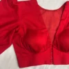 Red Puff Sleeve Saree Blouse | Designer Deep V-Neck Front Open Blouse for Party Wear - Image 4