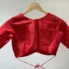 Red Raw Silk Saree Blouse | Designer Readymade V-Neck Blouse