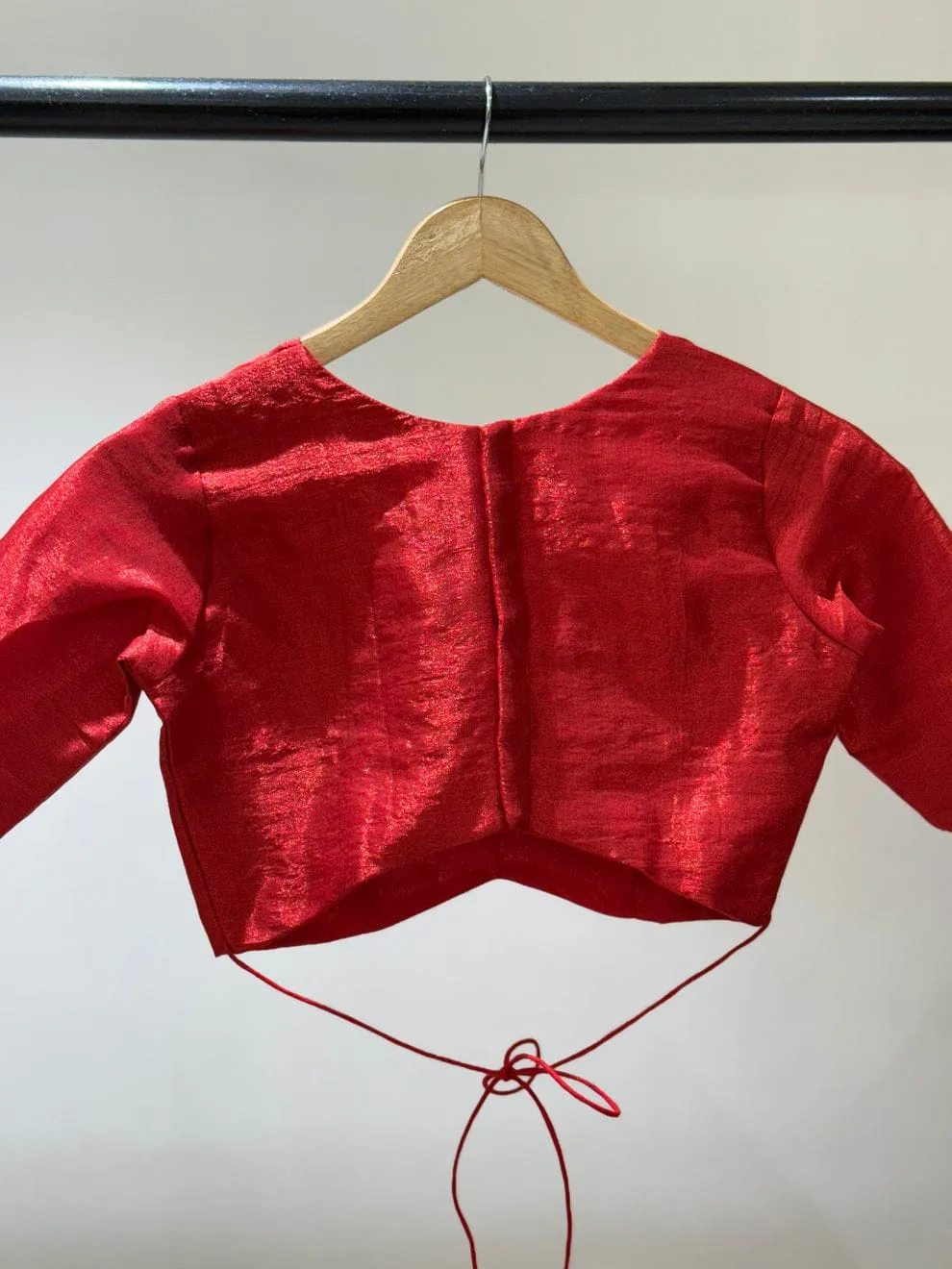 Red Raw Silk Saree Blouse | Designer Readymade V-Neck Blouse