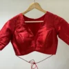 Red Raw Silk Saree Blouse | Designer Readymade V-Neck Blouse - Image 2