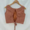 Rust Brown Raw Silk Back-Tie Blouse | Sleeveless Designer Crop Top for Saree