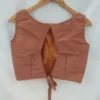 Rust Brown Raw Silk Back-Tie Blouse | Sleeveless Designer Crop Top for Saree - Image 3
