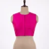 Sleeveless Plain Raw Silk Blouse with Front Hook Open & High Back Neck - Image 2
