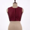 Sleeveless Plain Raw Silk Blouse with Front Hook Open & High Back Neck - Image 4