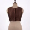 Sleeveless Plain Raw Silk Blouse with Front Hook Open & High Back Neck - Image 6