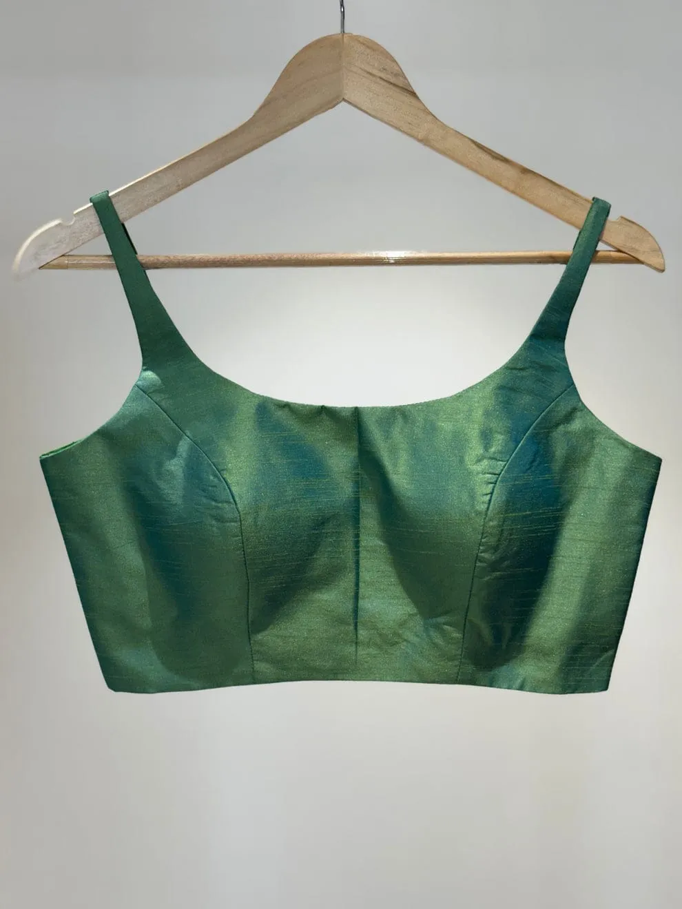 Sleeveless Raw Silk Blouse in Emerald Green – Ready-to-Wear Elegant Scoop Neck Designer Blouse
