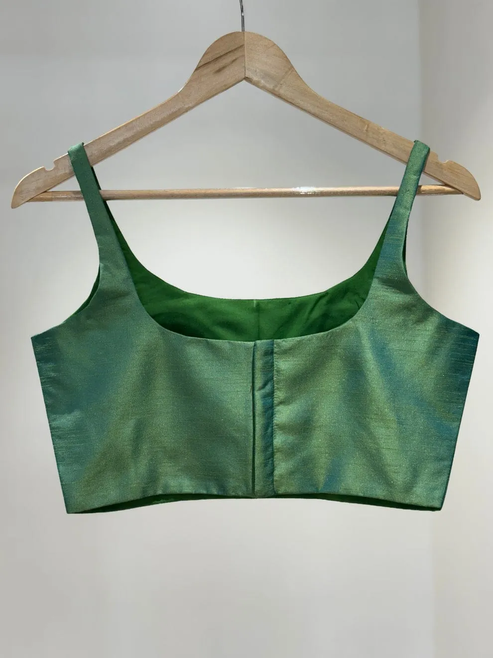 Sleeveless Raw Silk Blouse in Emerald Green – Ready-to-Wear Elegant Scoop Neck Designer Blouse - Image 3