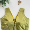 Sleeveless Raw Silk Saree Blouse – Deep V-Neck Designer Blouse for Weddings