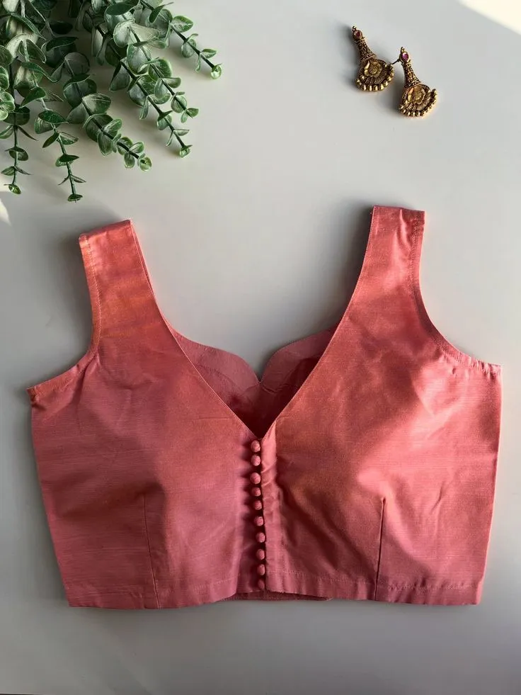 Sleeveless Raw Silk Saree Blouse – Deep V-Neck Designer Blouse for Weddings - Image 3