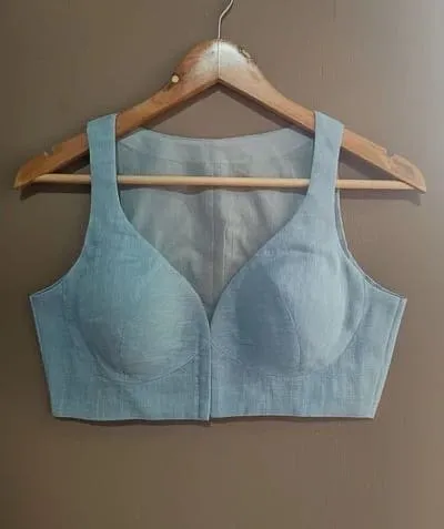 Structured Pastel Blue Blouse for Saree | Ready-to-Wear Ethnic Crop Top