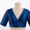 Teal Blue Raw Silk Readymade Blouse with Oval Back Neck & Dori | Designer Plain Saree Blouse - Image 4