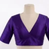 Teal Blue Raw Silk Readymade Blouse with Oval Back Neck & Dori | Designer Plain Saree Blouse - Image 6