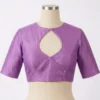 Teal Blue Raw Silk Saree Blouse with Back Button Closure | High Neck Elbow Sleeve Readymade Blouse for Women - Image 2