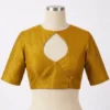 Teal Blue Raw Silk Saree Blouse with Back Button Closure | High Neck Elbow Sleeve Readymade Blouse for Women - Image 3