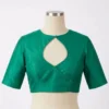 Teal Blue Raw Silk Saree Blouse with Back Button Closure | High Neck Elbow Sleeve Readymade Blouse for Women - Image 4