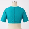 Teal Blue Raw Silk Saree Blouse with Back Button Closure | High Neck Elbow Sleeve Readymade Blouse for Women - Image 6