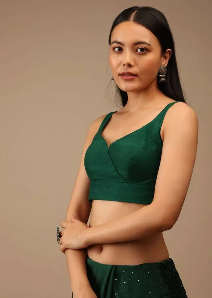 Versatile Emerald Green Saree Blouse | Minimalist Designer Ethnic Fit