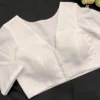 White Raw Silk Saree Blouse | Designer V-Neck Half Sleeve Party Wear Blouse for Women