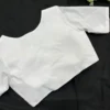 White Raw Silk Saree Blouse | Designer V-Neck Half Sleeve Party Wear Blouse for Women - Image 3