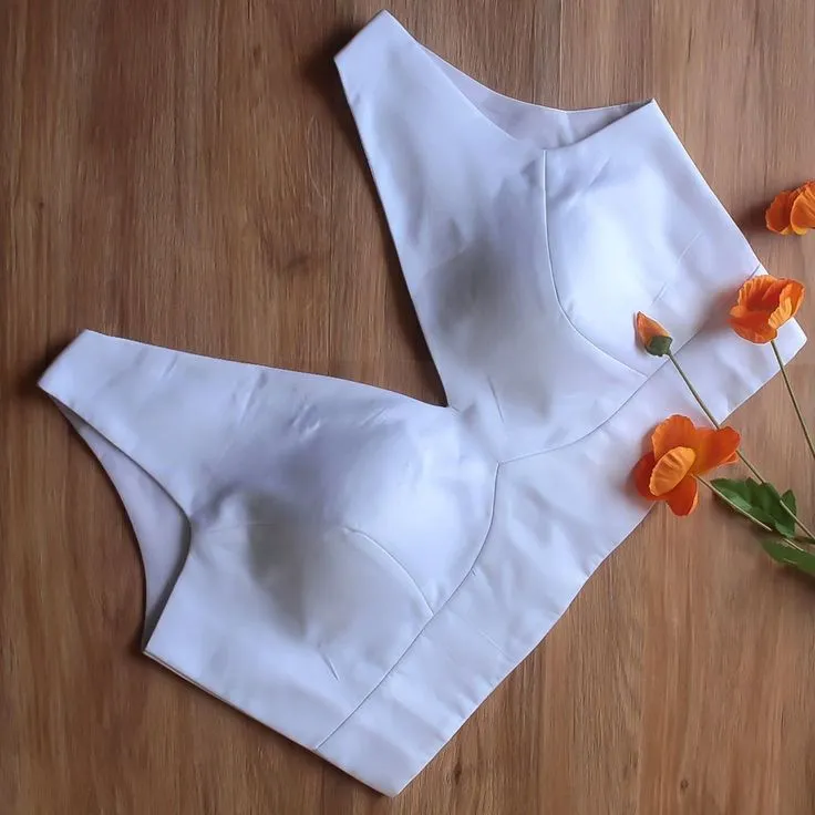 White Sleeveless Saree Blouse | Readymade Padded V-Neck Choli