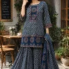 Ajrakh Print Cotton Kurti Sharara Set | Kali Palazzo with Kantha Border | Rakshabandhan Special | Ready Stock - Image 6