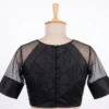 Black Silk Readymade Saree Blouse – Gold Zari Brocade Yoke & Sheer Net Elbow Sleeve Blouse