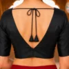 Black Silk Readymade Saree Blouse with Deep V-Neck & Dori Tassels | Elbow Sleeves Padded Choli for Saree & Lehenga