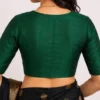 Bottle Green Raw Silk Readymade Saree Blouse with Front Plunge V-Neck & Potli Buttons | Elbow Sleeve Padded Choli for Saree & Lehenga - Image 2