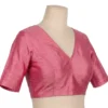Burgundy Raw Silk Deep V-Neck Blouse | Keyhole Back Saree Blouse - Image 3