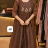 Chanderi  Silk Pleated Anarkali Kurti | Handcrafted Yoke Zardosi & Mirror Embroidered Flared Long Kurta