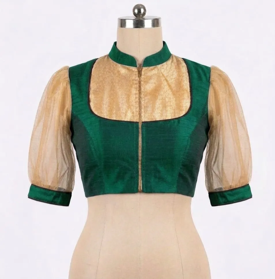 Chinese Collar Net Illusion Saree Blouse | Padded Ready to Wear Ethnic Blouse for Sarees & Lehengas - Image 3