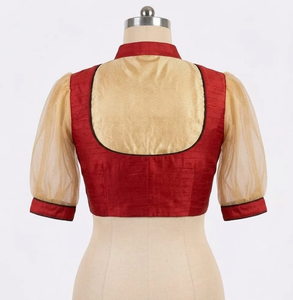 Chinese Collar Net Illusion Saree Blouse | Padded Ready to Wear Ethnic Blouse for Sarees & Lehengas - Image 6
