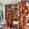 Floral Printed Rayon Cotton Kurti Set | Embroidered V-Neck 3 Piece Suit | Wine & Rust Colors | M to XXL