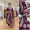 Floral Printed Rayon Cotton Kurti Set | Embroidered V-Neck 3 Piece Suit | Wine & Rust Colors | M to XXL - Image 2