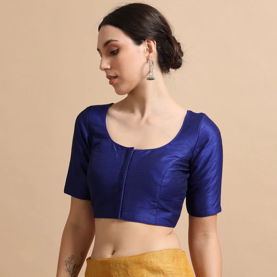 Front Open Readymade Silk Blouse – Elbow Sleeve Deep Scoop Back Neck with Dori for Saree & Lehenga - Image 10