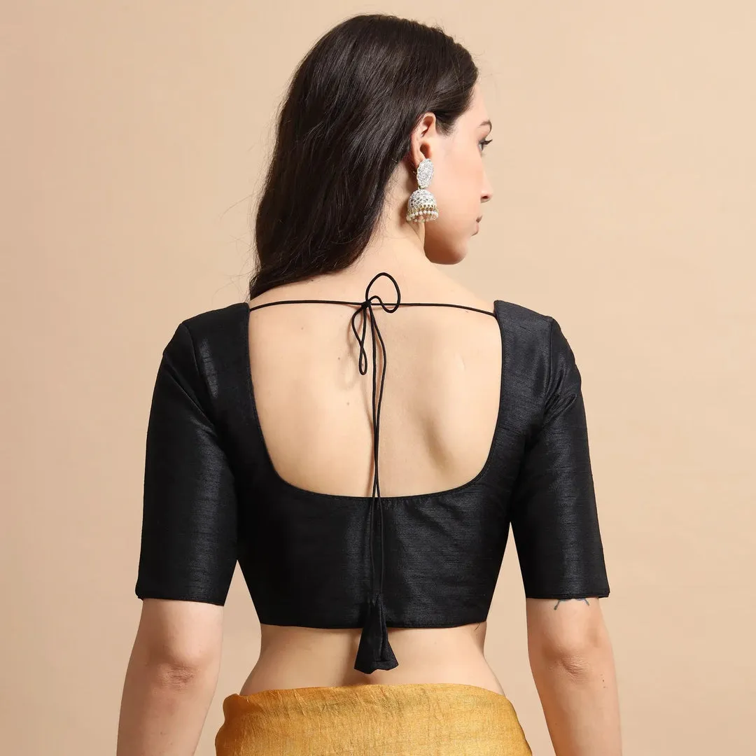 Front Open Readymade Silk Blouse – Elbow Sleeve Deep Scoop Back Neck with Dori for Saree & Lehenga - Image 11