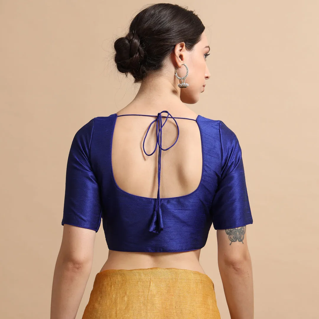 Front Open Readymade Silk Blouse – Elbow Sleeve Deep Scoop Back Neck with Dori for Saree & Lehenga - Image 12
