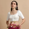 Front Open Readymade Silk Blouse – Elbow Sleeve Deep Scoop Back Neck with Dori for Saree & Lehenga - Image 3