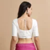 Front Open Readymade Silk Blouse – Elbow Sleeve Deep Scoop Back Neck with Dori for Saree & Lehenga - Image 4