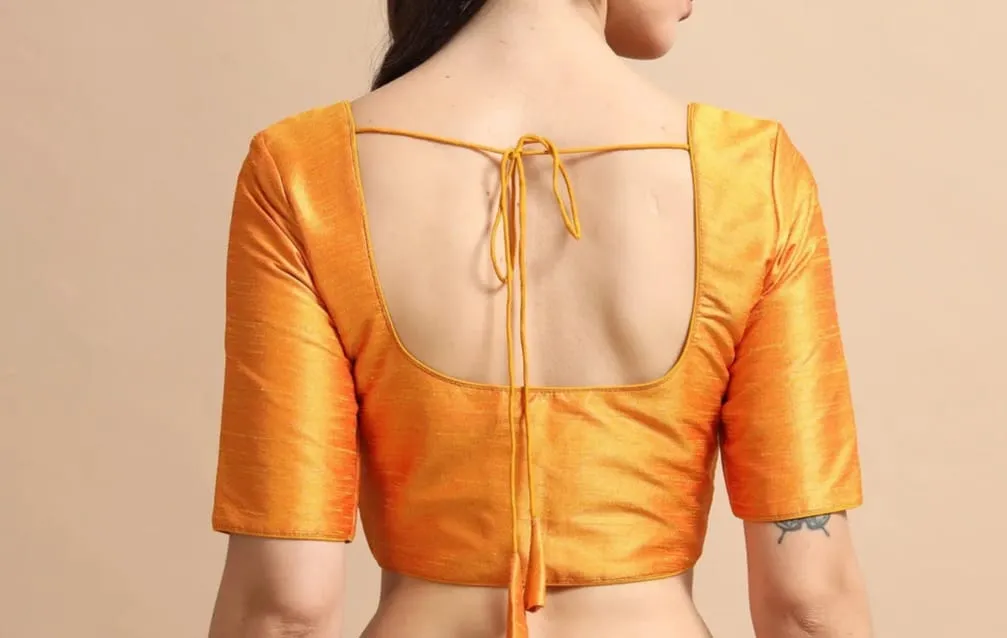 Front Open Readymade Silk Blouse – Elbow Sleeve Deep Scoop Back Neck with Dori for Saree & Lehenga - Image 5