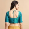 Front Open Readymade Silk Blouse – Elbow Sleeve Deep Scoop Back Neck with Dori for Saree & Lehenga - Image 6