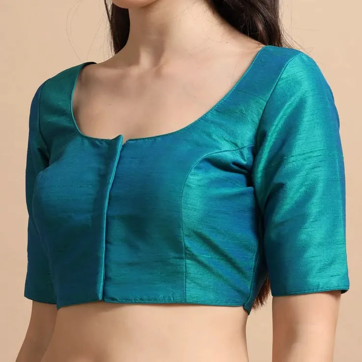 Front Open Readymade Silk Blouse – Elbow Sleeve Deep Scoop Back Neck with Dori for Saree & Lehenga - Image 7