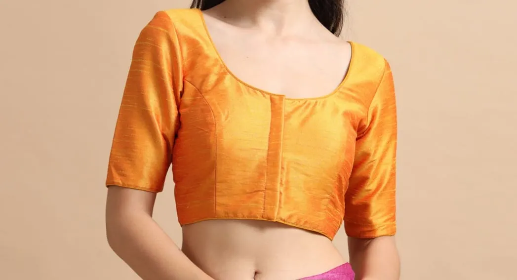 Front Open Readymade Silk Blouse – Elbow Sleeve Deep Scoop Back Neck with Dori for Saree & Lehenga - Image 8