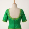 Green Raw Silk Readymade Blouse with Hand Embroidery | Deep U-Neck & Back Zip Detail - Image 2