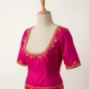 Green Raw Silk Readymade Blouse with Hand Embroidery | Deep U-Neck & Back Zip Detail - Image 3