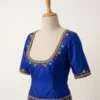 Green Raw Silk Readymade Blouse with Hand Embroidery | Deep U-Neck & Back Zip Detail - Image 4