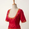 Green Raw Silk Readymade Blouse with Hand Embroidery | Deep U-Neck & Back Zip Detail - Image 5