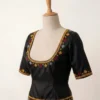 Green Raw Silk Readymade Blouse with Hand Embroidery | Deep U-Neck & Back Zip Detail - Image 6
